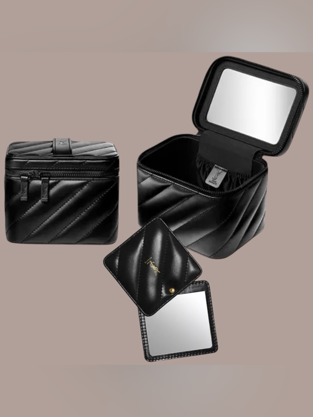 *RARE* Black (Faux-Leather) Tufted YSL Beauty Large Vanity Case/Makeup M…